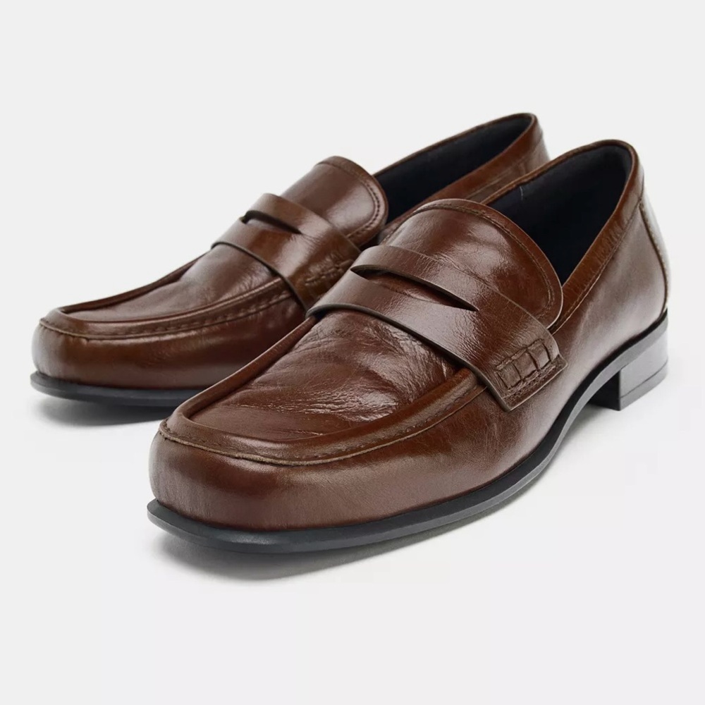 NWT Zara Brown Leather Loafers size 9